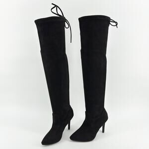 Forever Women’s Black Suede Over-the-Knee Stiletto Boots Size 6 Lace-Up Used